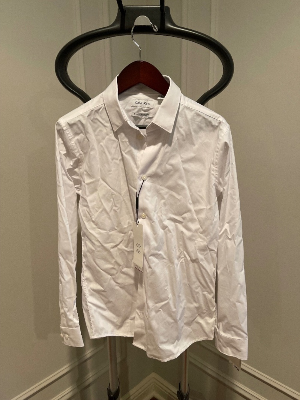 Calvin Klein Big Boys Slim Fit Solid Stretch Poplin Dress Shirt White